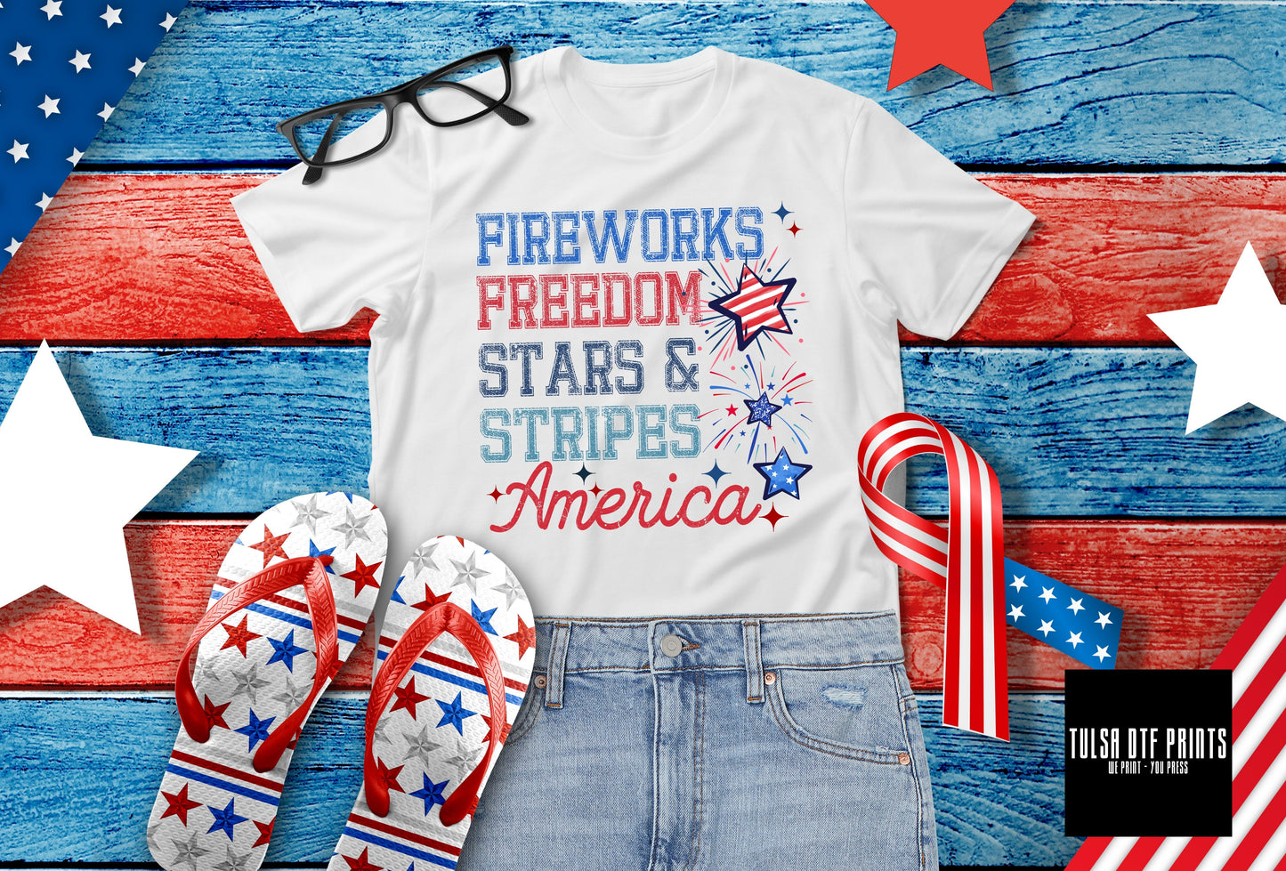 DTF FIREWORKS-FREEDOM-STARS & STRIPES AMERICA TRANSFER