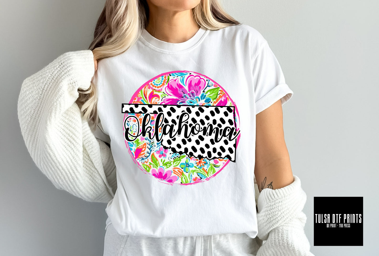 DTF OKLAHOMA NEON FLORAL/DALMATIAN TRANSFER