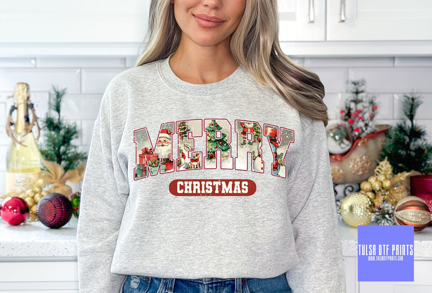 DTF VINTAGE VARSITY MERRY CHRISTMAS TRANSFER