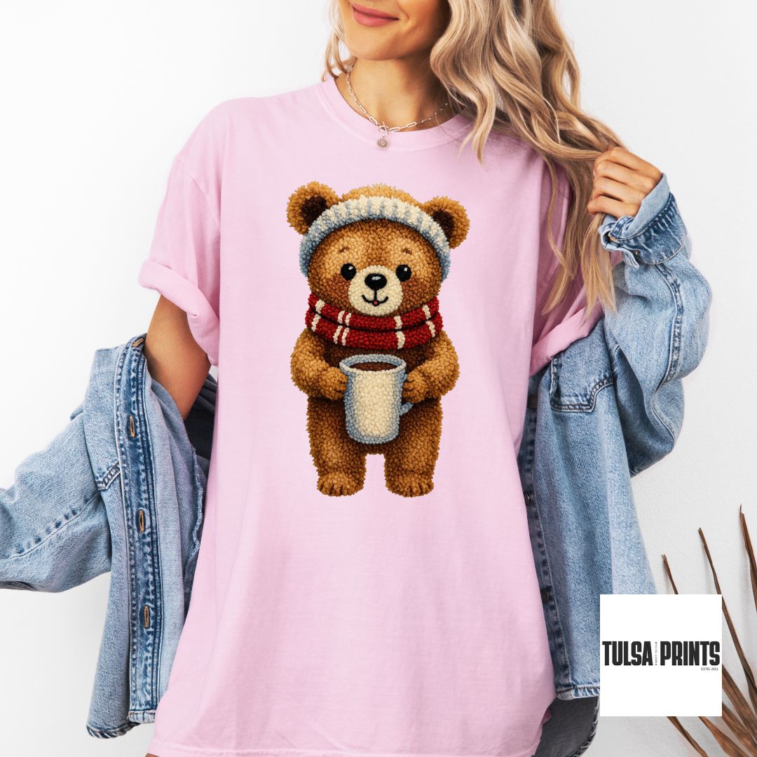 DTF COFFEE TEDDY FAUX LATCH HOOK TRANSFER