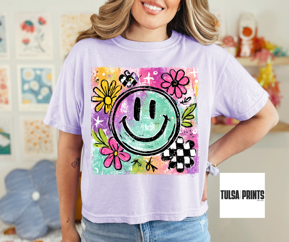 DTF PASTEL SMILEY FACE TRANSFER