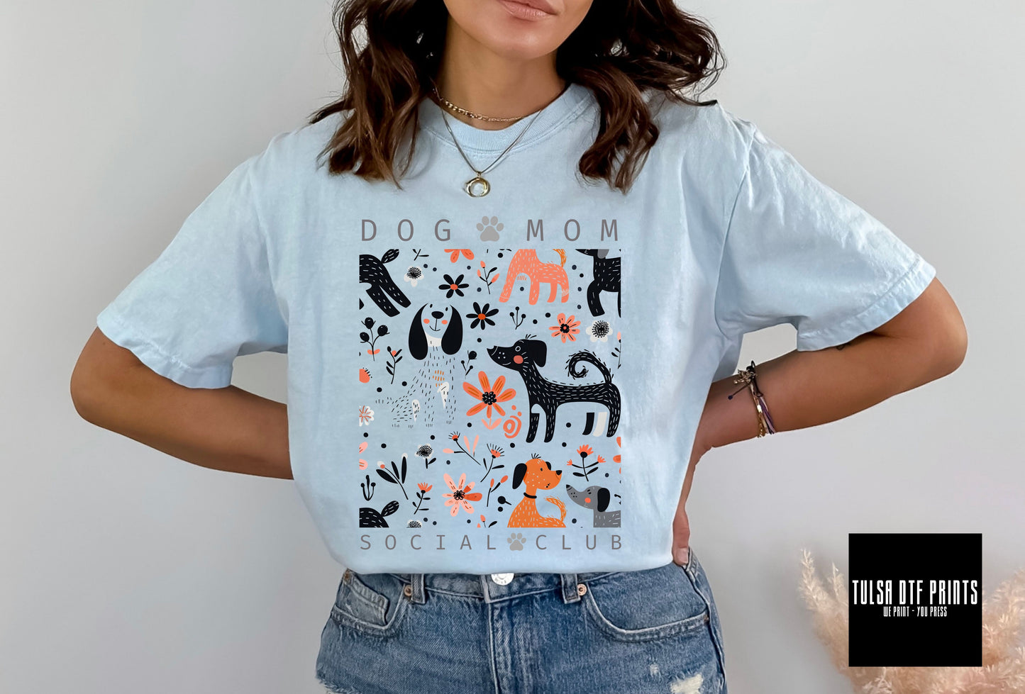 DTF DOG MOM SOCIAL CLUB FLORAL DOGS TRANSFER