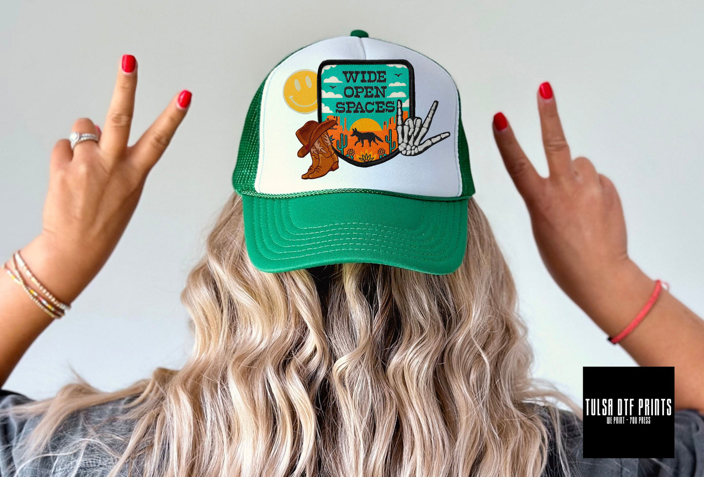 DTF WIDE OPEN SPACES FAUX HAT PATCH TRANSFER