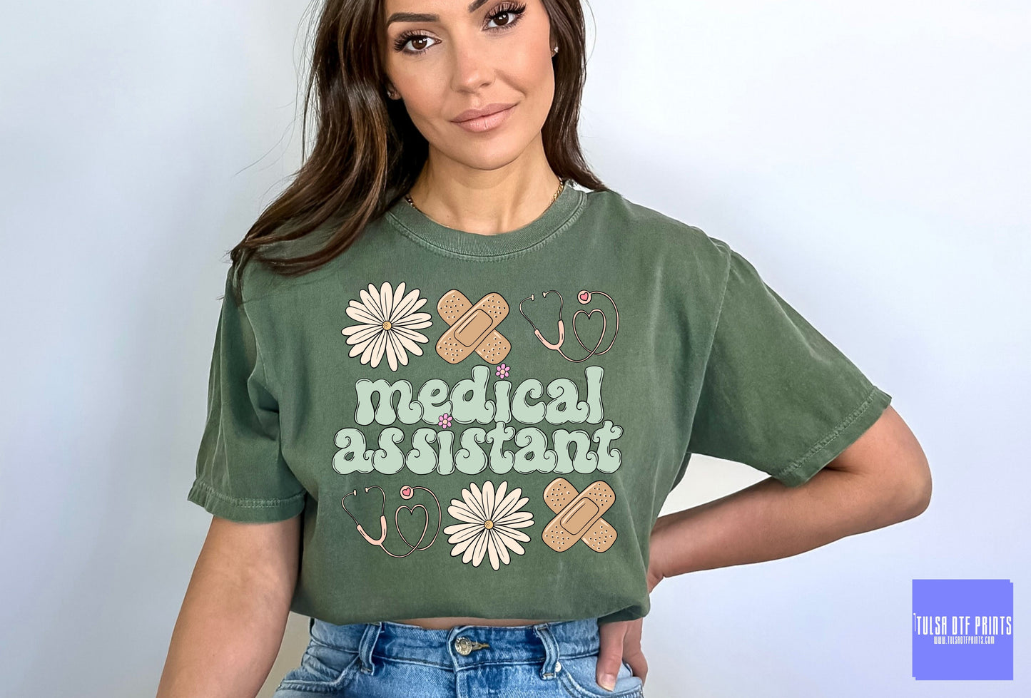 DTF MEDICAL ASSISTANT BANDAIDS FLOWERS TRANSFER