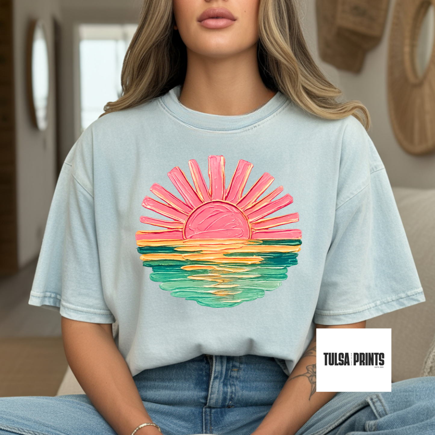 DTF PAINTED SUMMER SUNSET TRANSFER