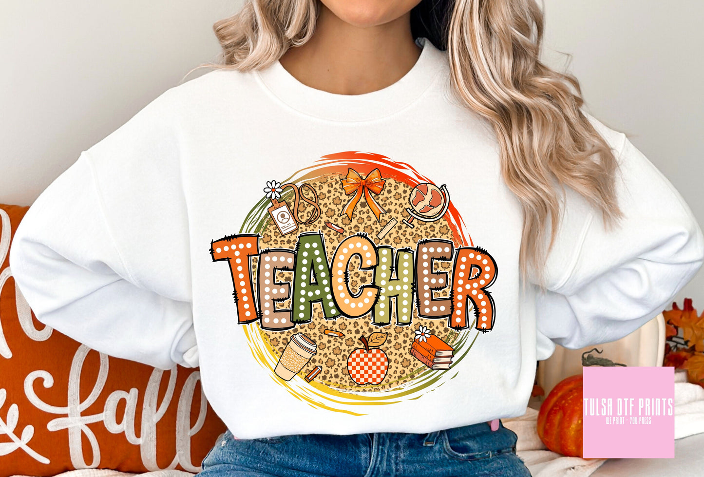 DTF TEACHER FALL LEO PRINTS TRANSFER