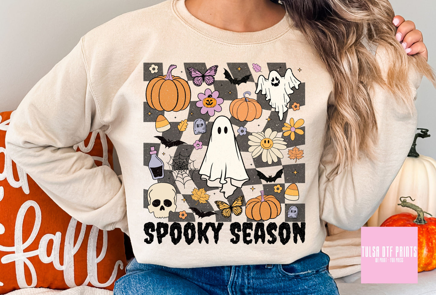 DTF SPOOKY SEASON RETRO CHECKERED TRANSFER