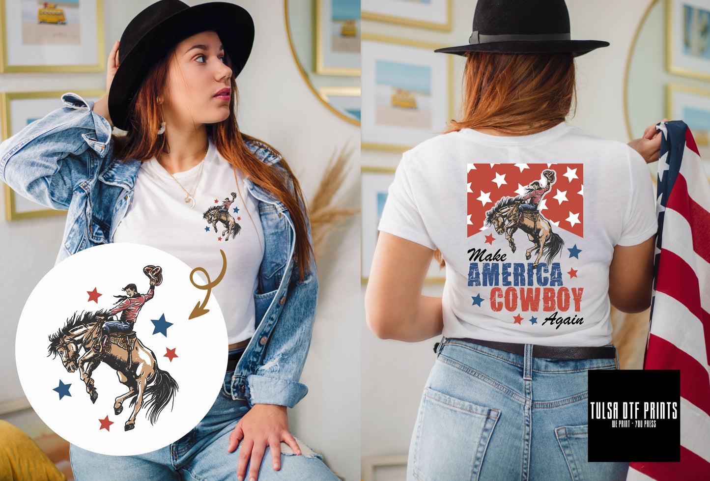 DTF MAKE AMERICA COWBOY AGAIN W/ POCKET TRANSFER