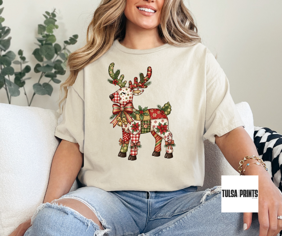 DTF REINDEER PATCHWORK TRANSFER