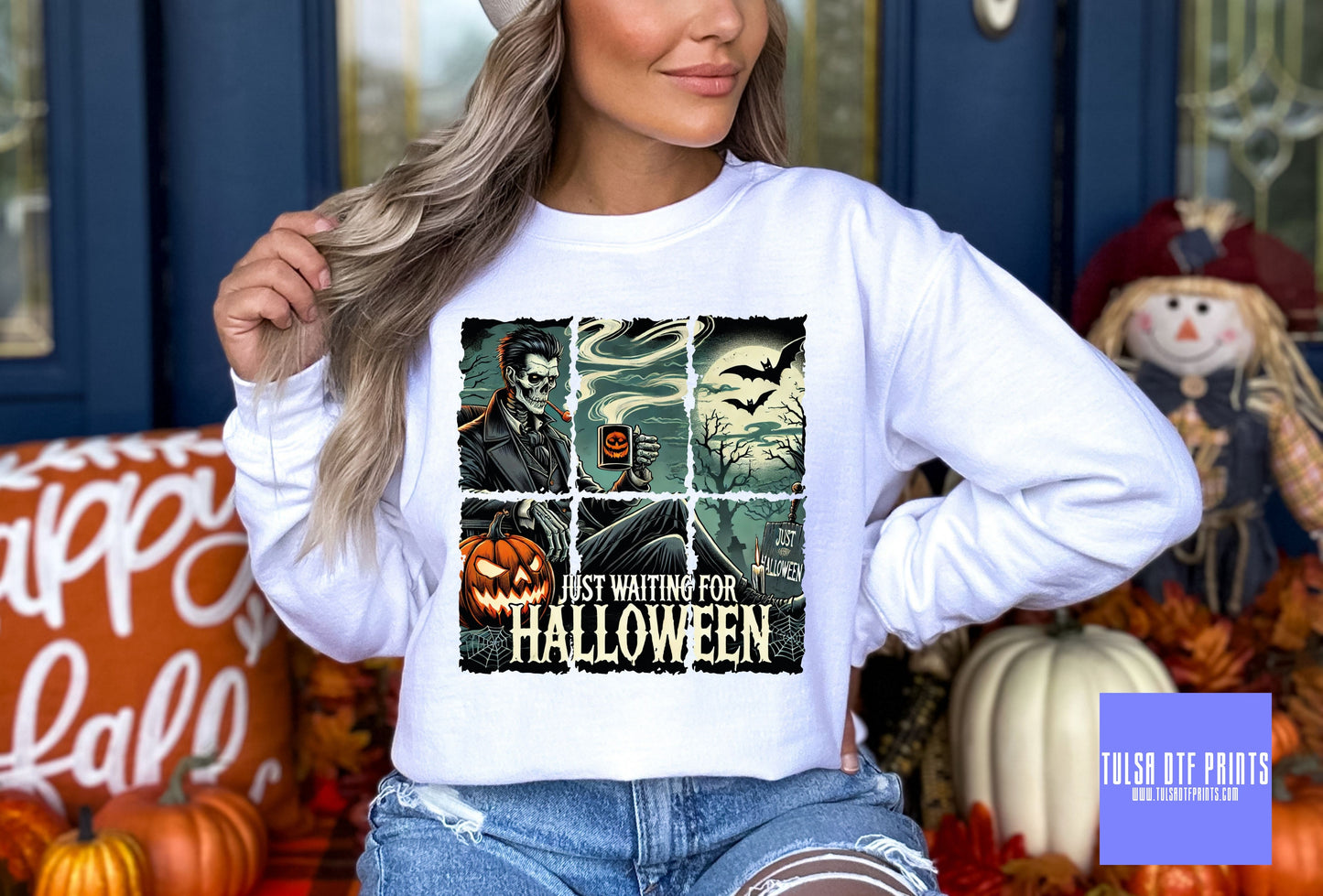 DTF JUST WAITING FOR HALLOWEEN TRANSFER