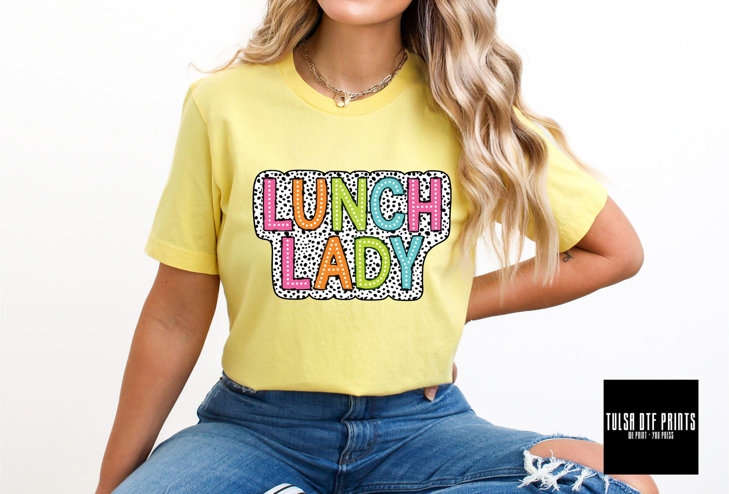 DTF LUNCH LADY NEON DALMATIAN PRINTS TRANSFER