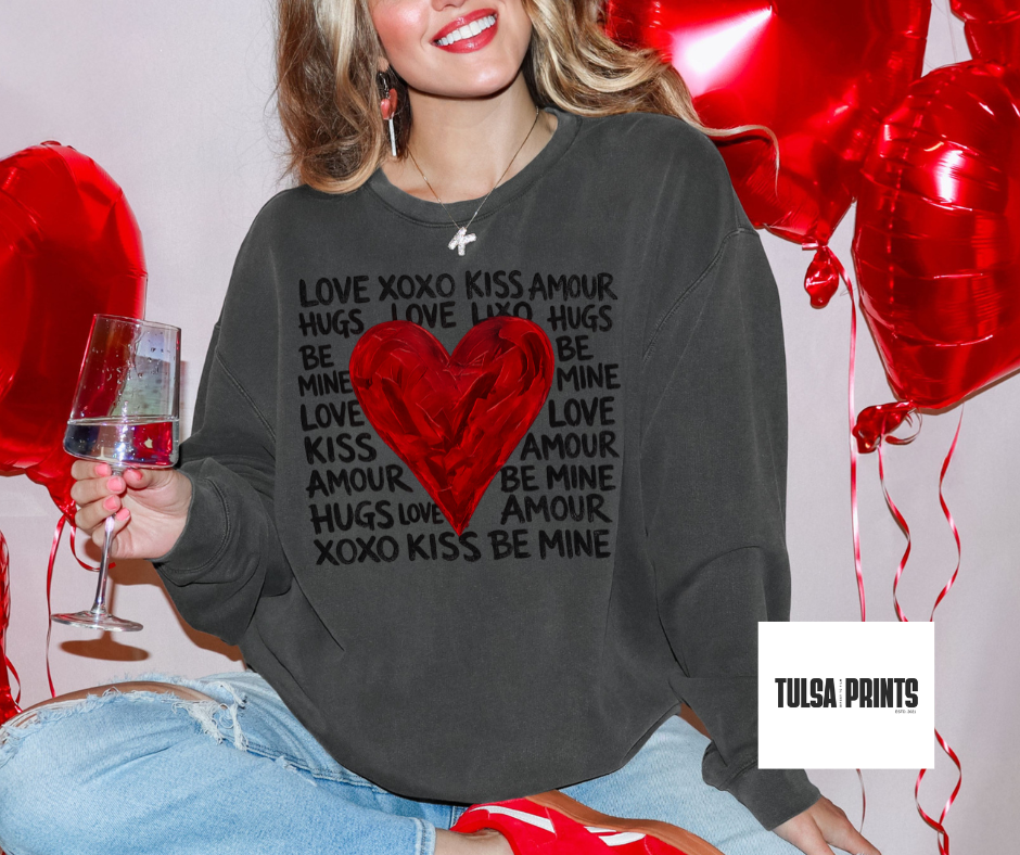DTF RED HEART OF LOVE AND WORDS TRANSFER