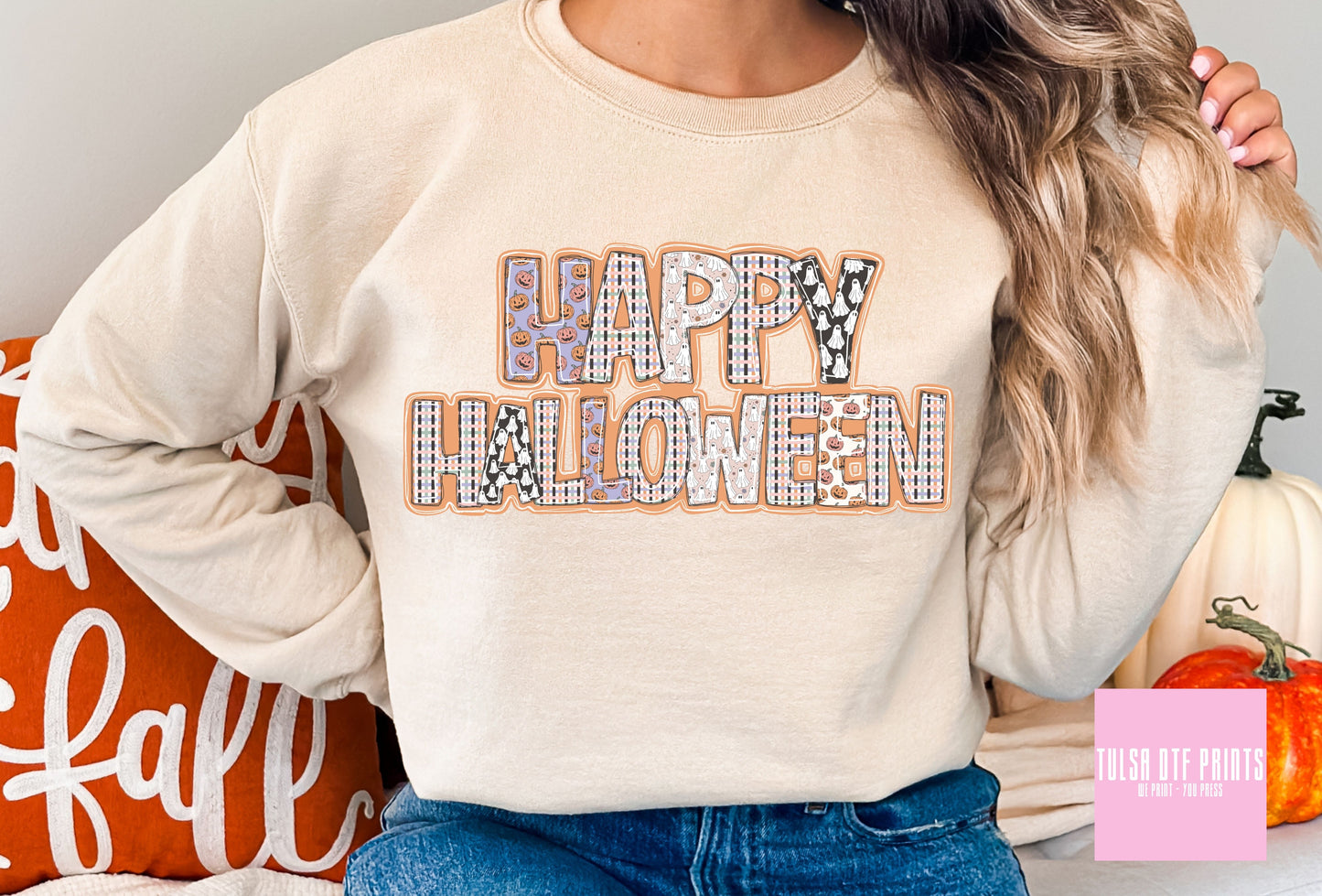 DTF HAPPY HALLOWEEN FUN SPOOKY PATTERN TRANSFER