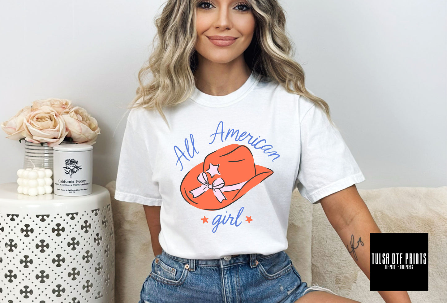 DTF ALL AMERICAN GIRL HAT TRANSFER