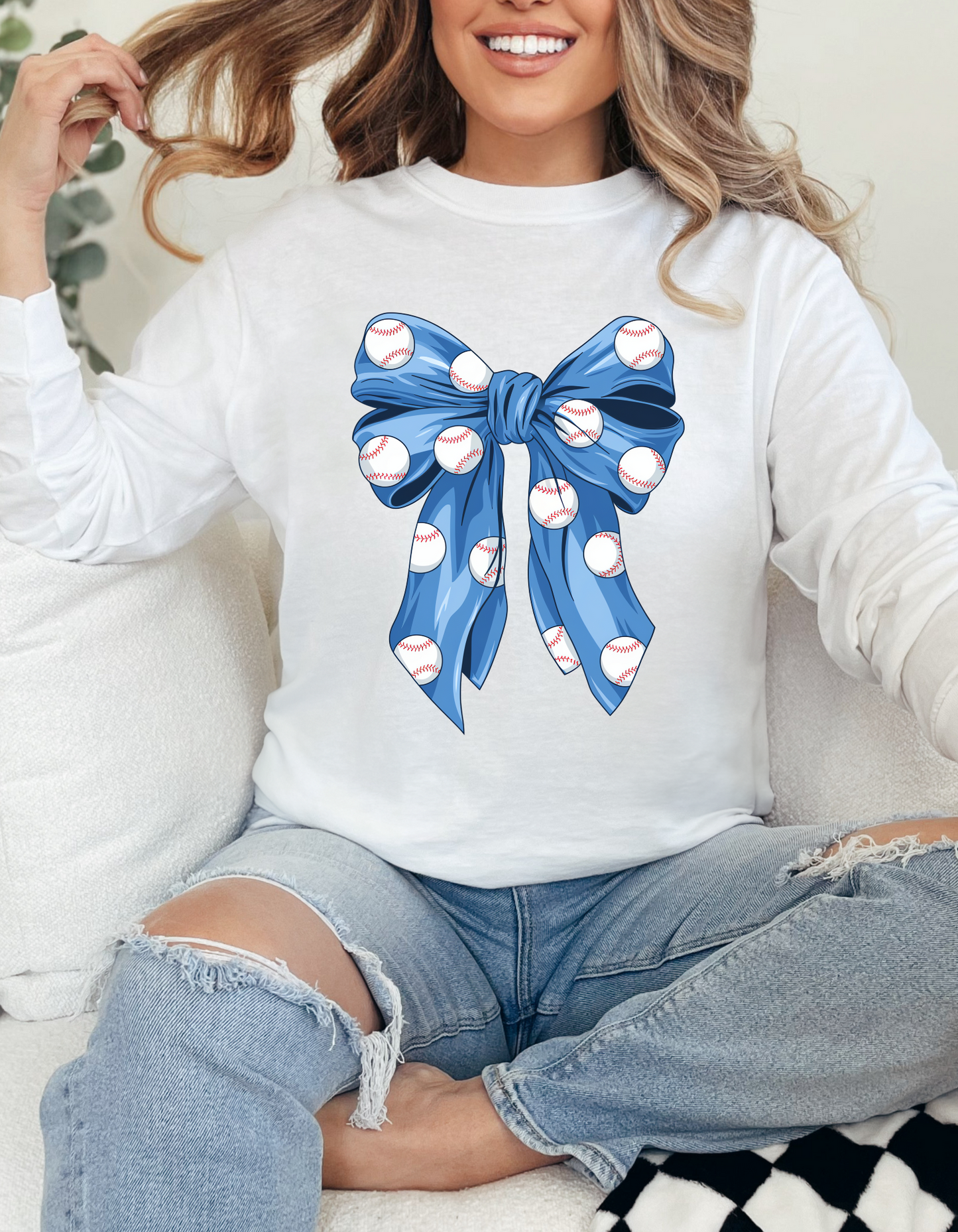 DTF COQUETTE BLUE BOW BASEBALL TRANSFER