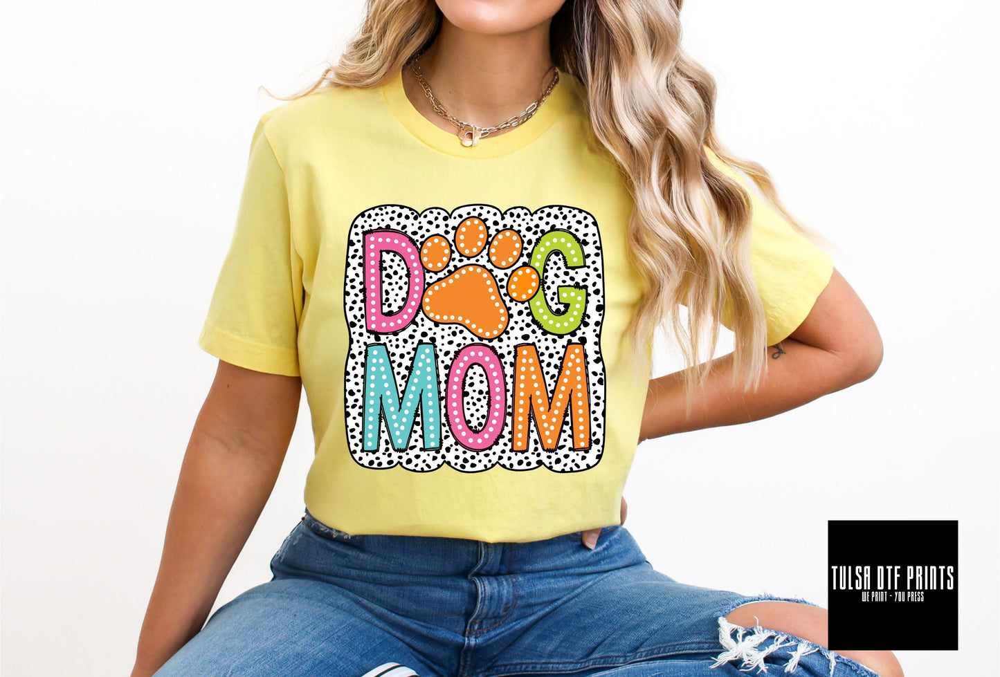 DTF DOG MOM NEON DALMATIAN PRINTS TRANSFER