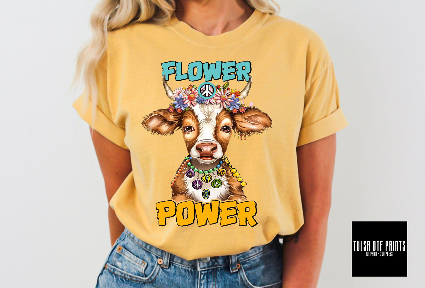 DTF FLOWER POWER HIPPIE COW TRANSFER