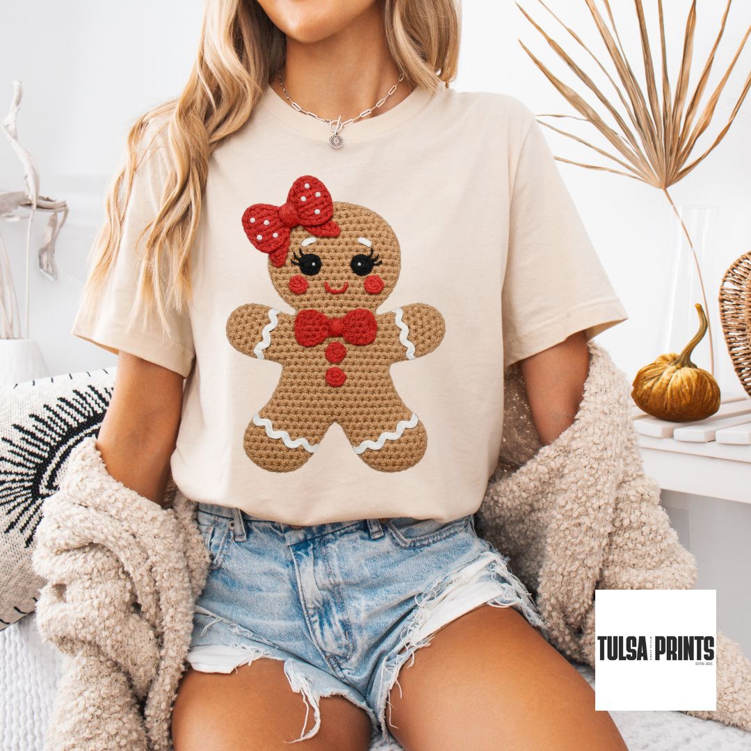 DTF GINGERBREAD GIRL FAUX CROCHET TRANSFER
