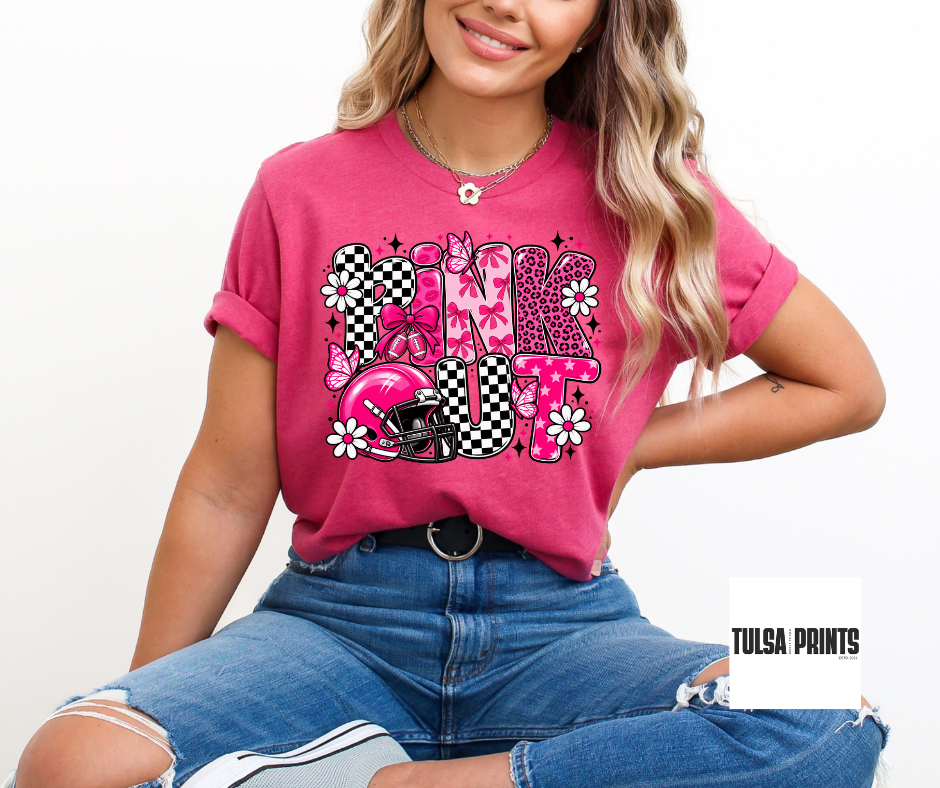 DTF PINK OUT FLOWER & BOWS TRANSFER