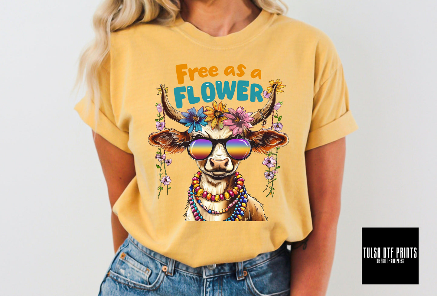 DTF FREE AS A FLOWER HIPPIE COW TRANSFER