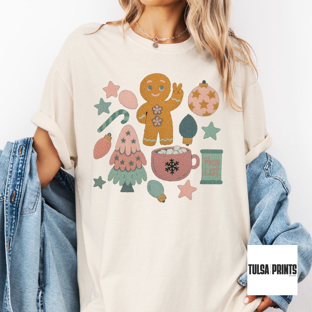 DTF PASTEL GINGERBREAD COLLAGE FAUX LATCH HOOK TRANSFER