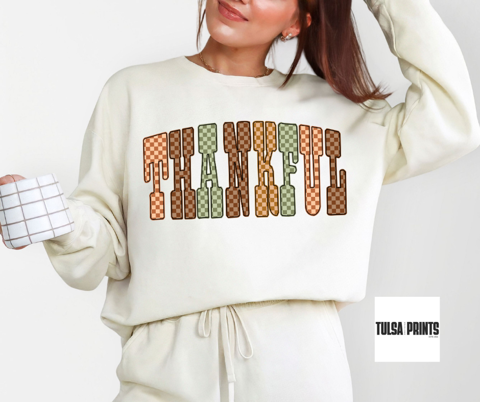 DTF THANKFUL GINGHAM TEXT TRANSFER