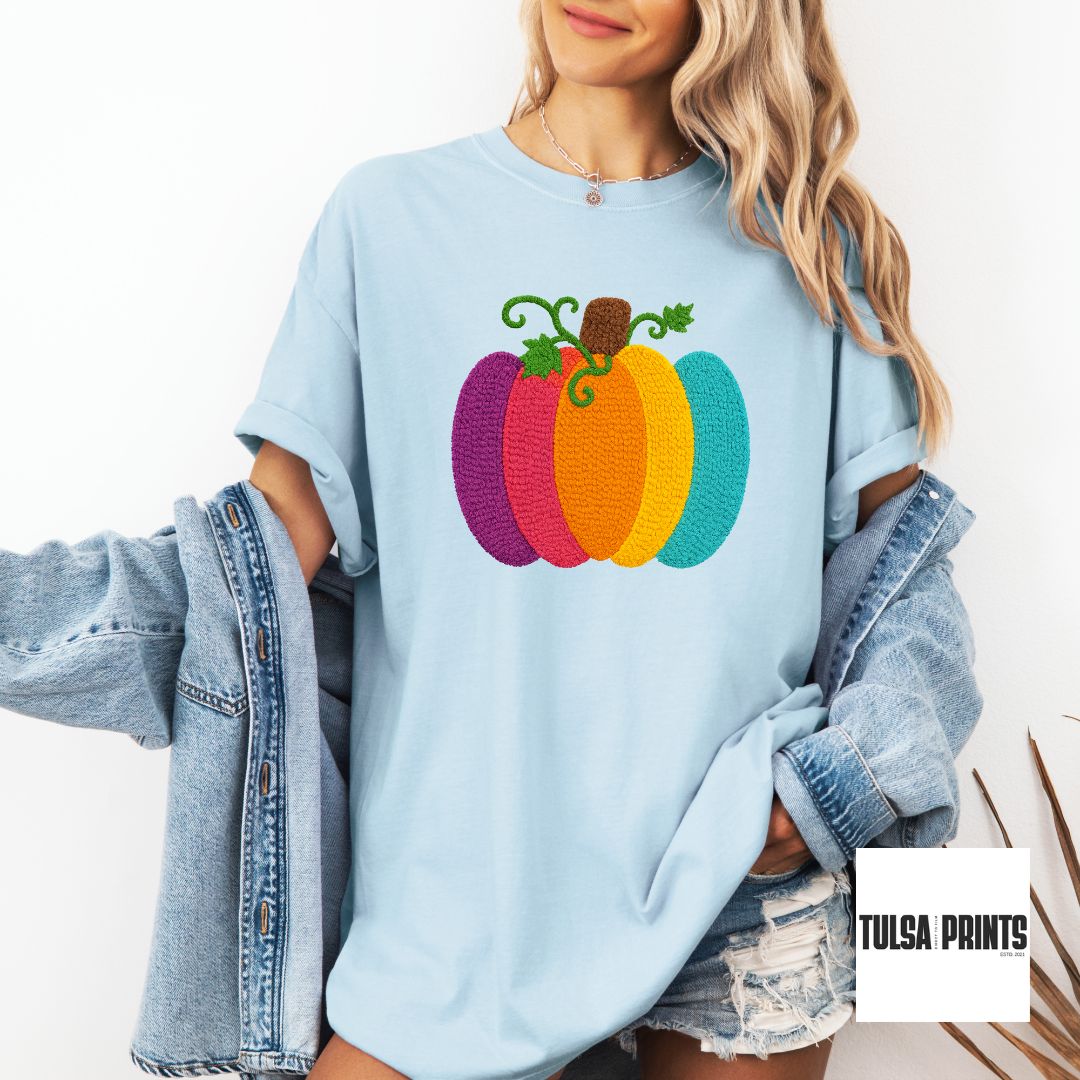 DTF COLORFUL PUMPKIN FAUX LATCH HOOK TRANSFER