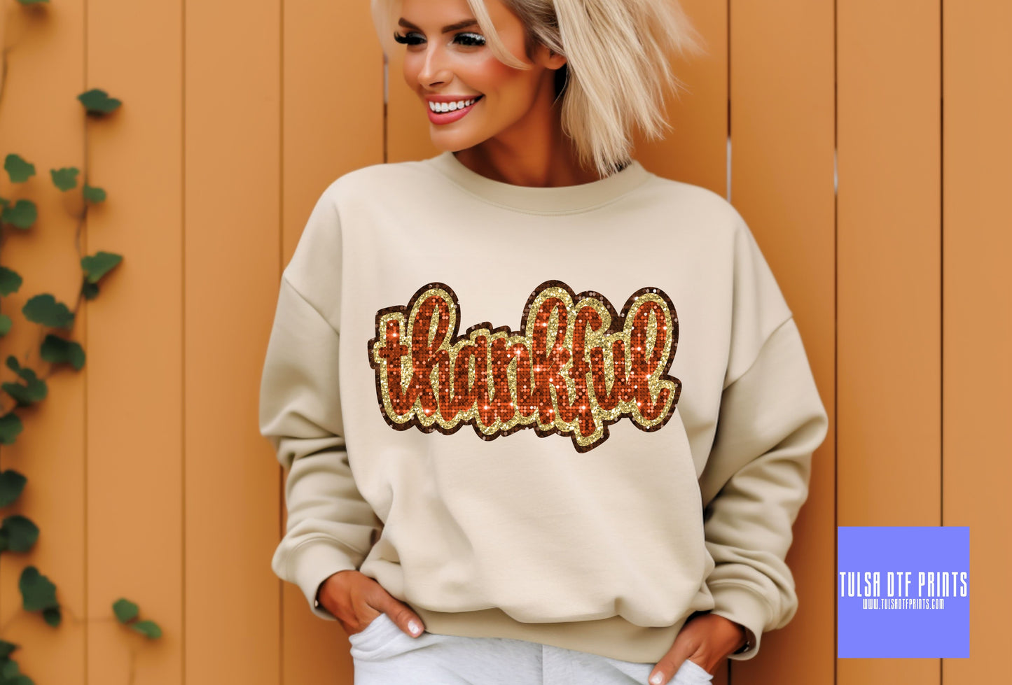 DTF THANKFUL FAUX SEQUIN TRANSFER