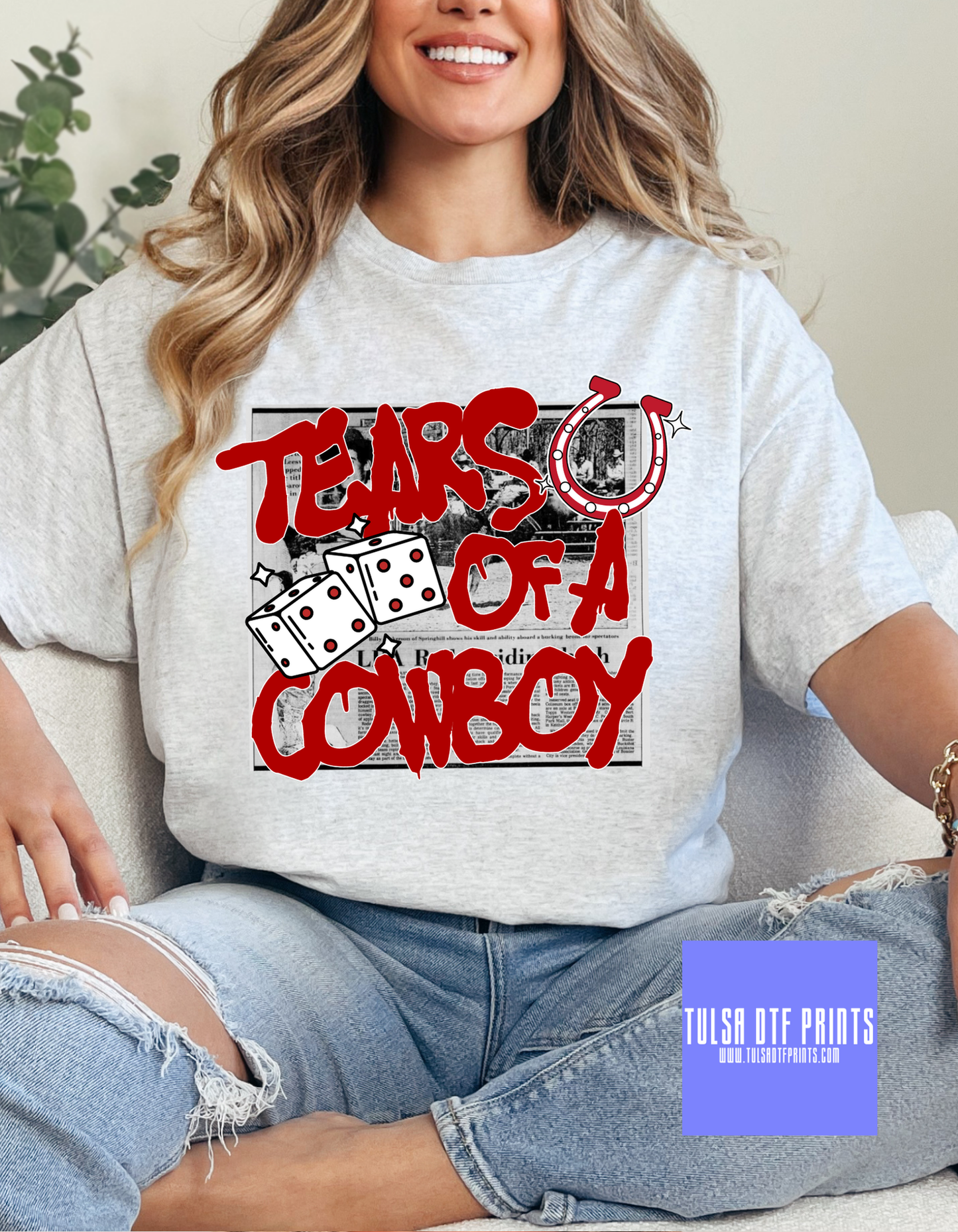 DTF COWBOY DICE RED TRANSFER