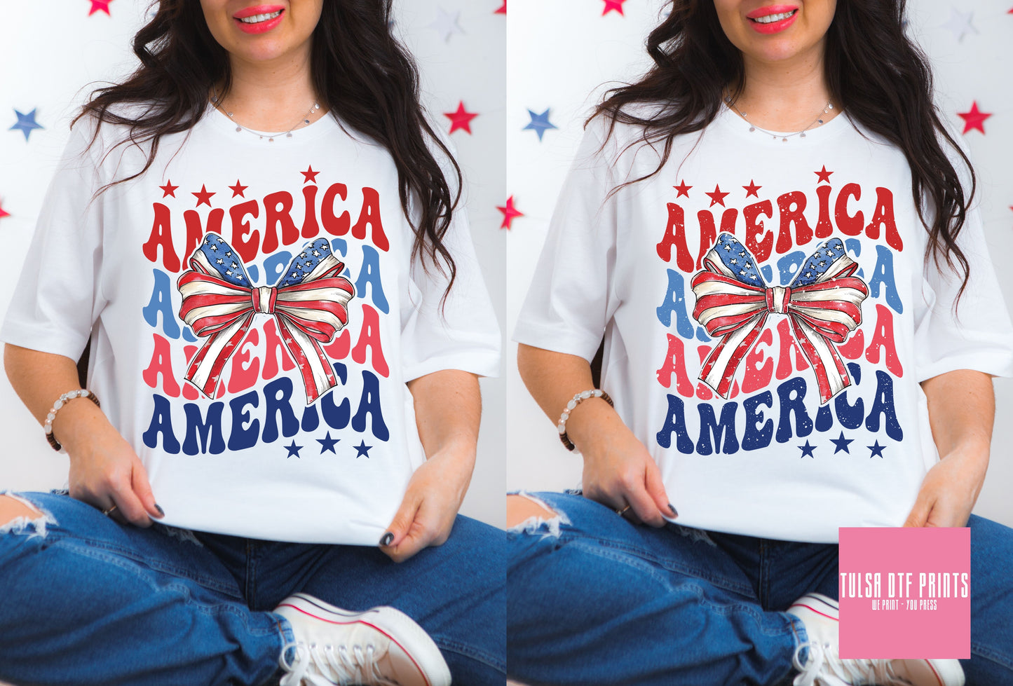 DTF AMERICA STACKED TEXT W/ BOW FLAG TRANSFER