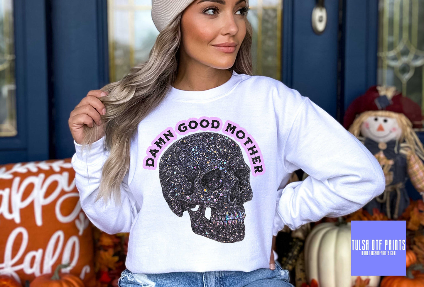 DTF DAMN GOOD MOTHER BEDAZZLED SKULL TRANSFER