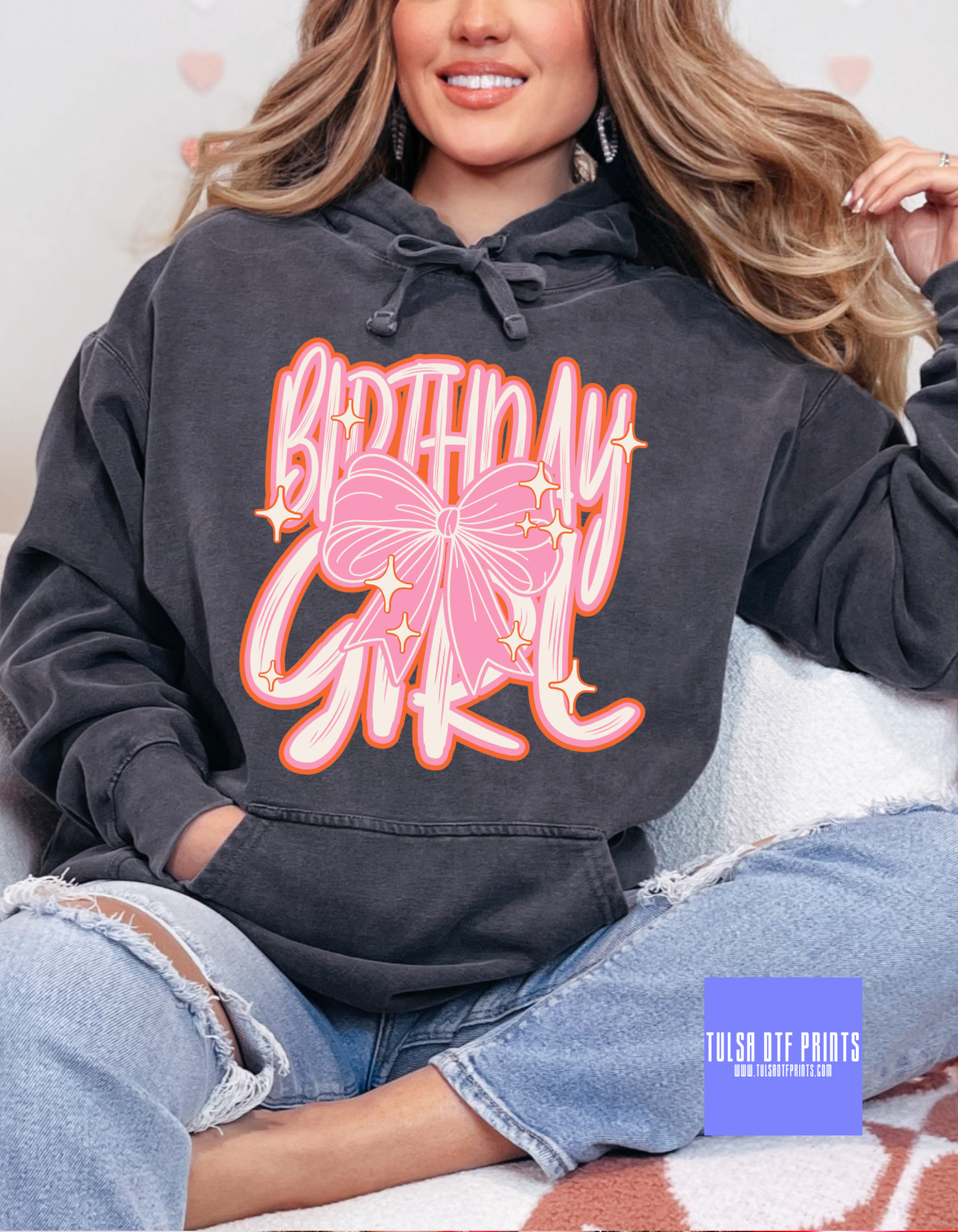 DTF BIRTHDAY GIRL PINK SPARKLES TRANSFER