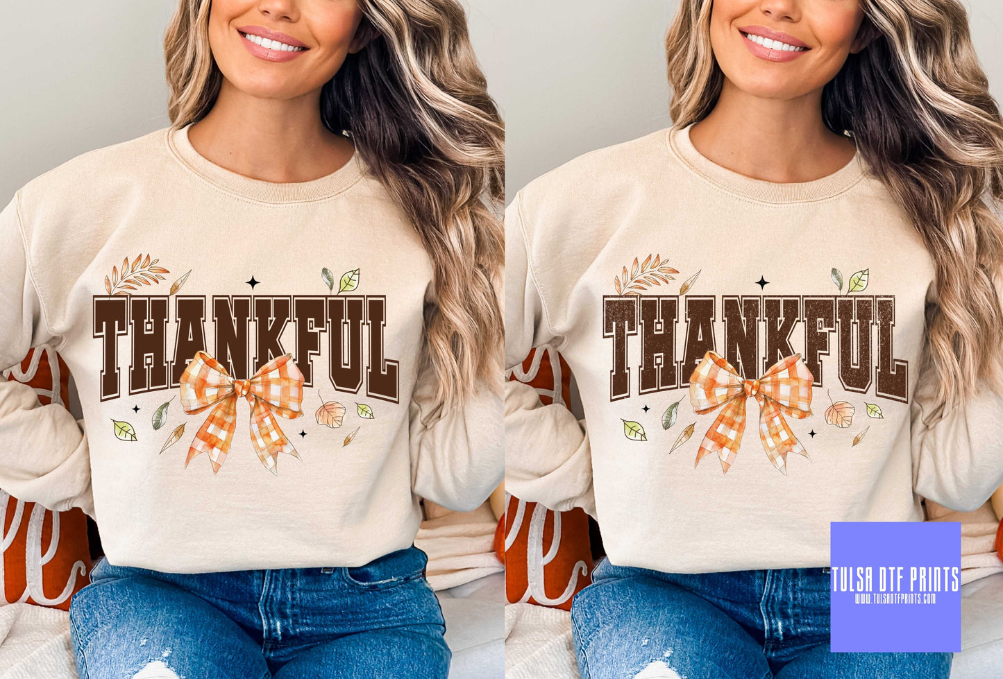 DTF THANKFUL COQUETTE ORANGE GINGHAM TRANSFER