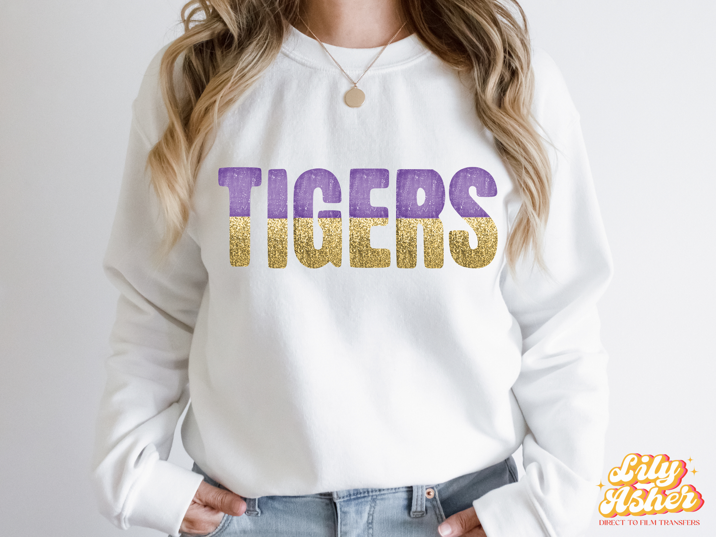 DTF TIGERS ROYAL PURPLE/GOLD GAME DAY SPLIT DESIGN TRANSFER