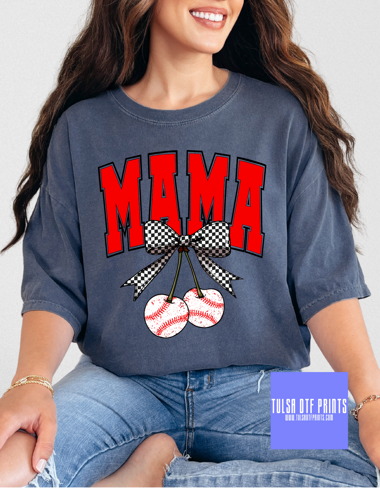 DTF MAMA BASEBALL CHERRY TRANSFER