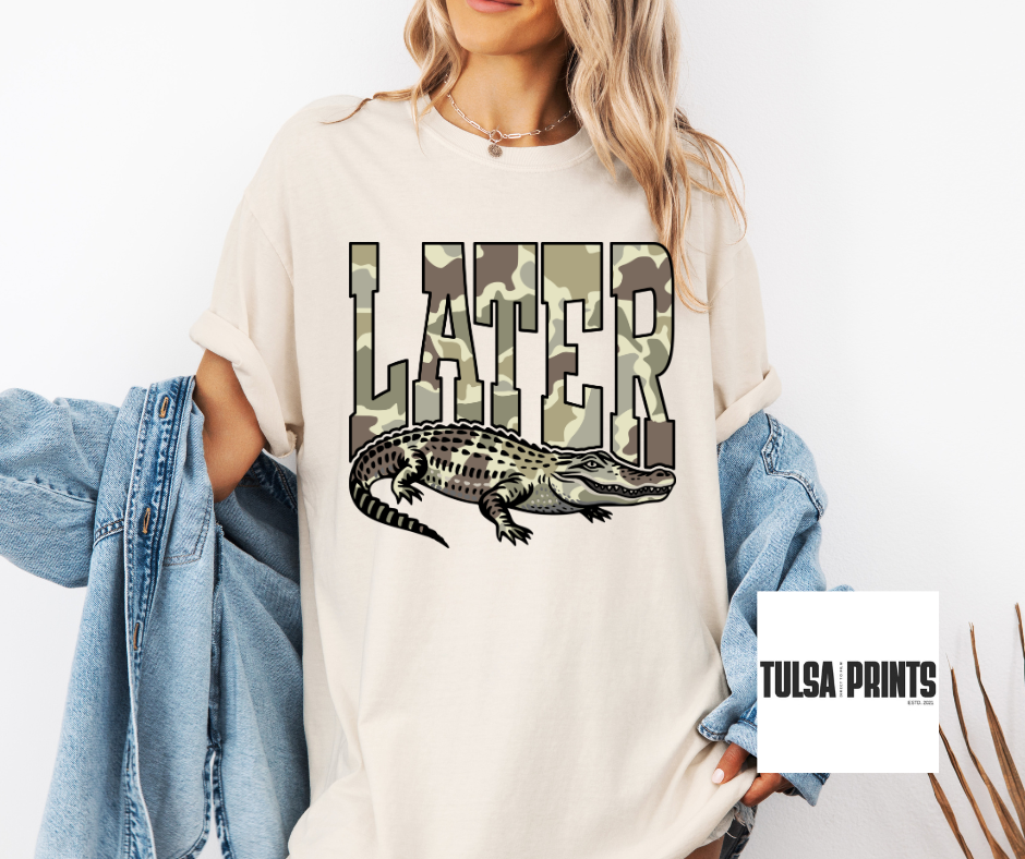 DTF LATER GATOR CAMO GRUNGE TRANSFER