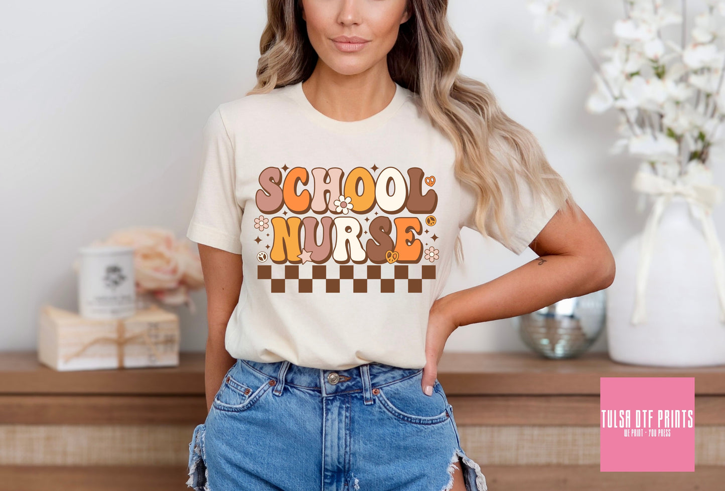 DTF SCHOOL NURSE RETRO FLORAL FALL TRANSFER