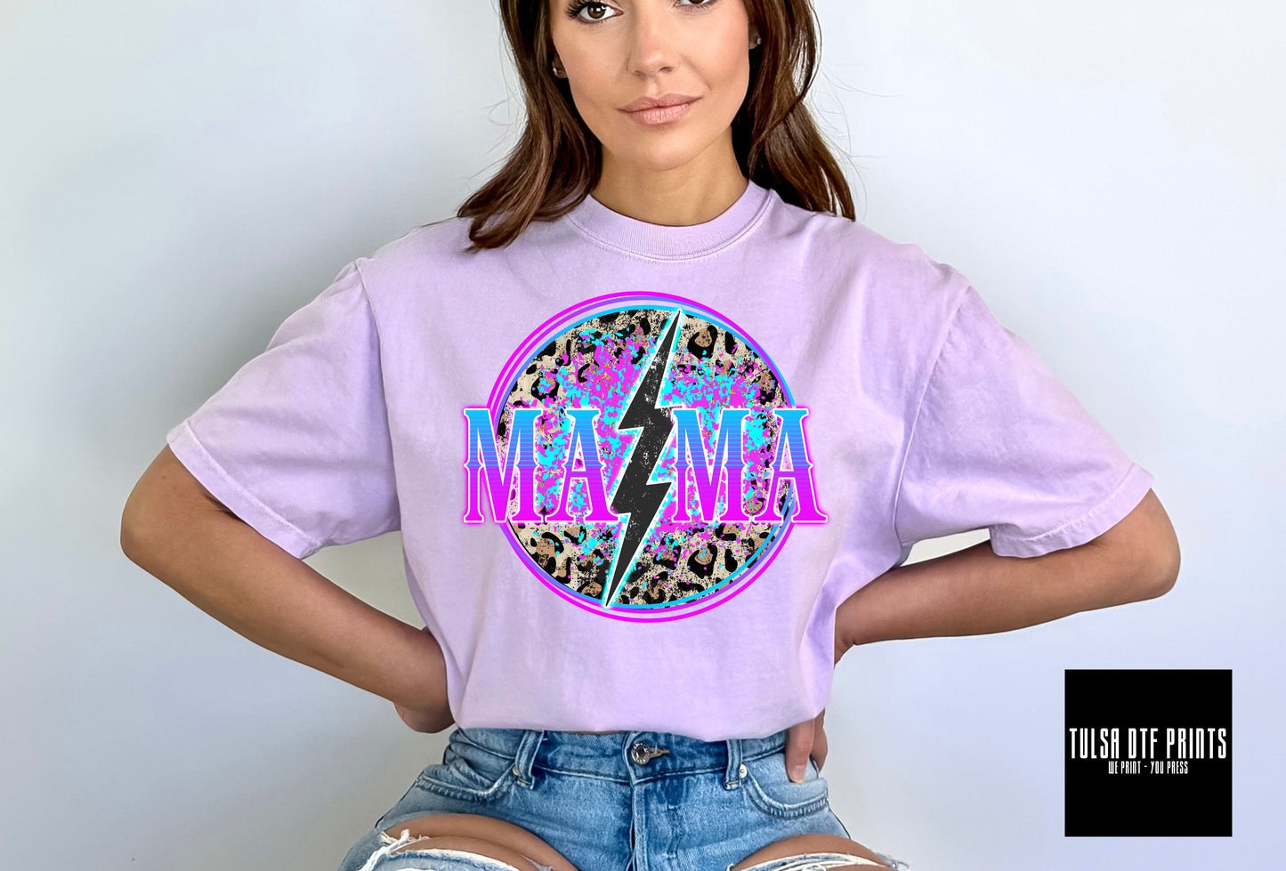 DTF MAMA NEON LEOPARD W/ LB TRANSFER