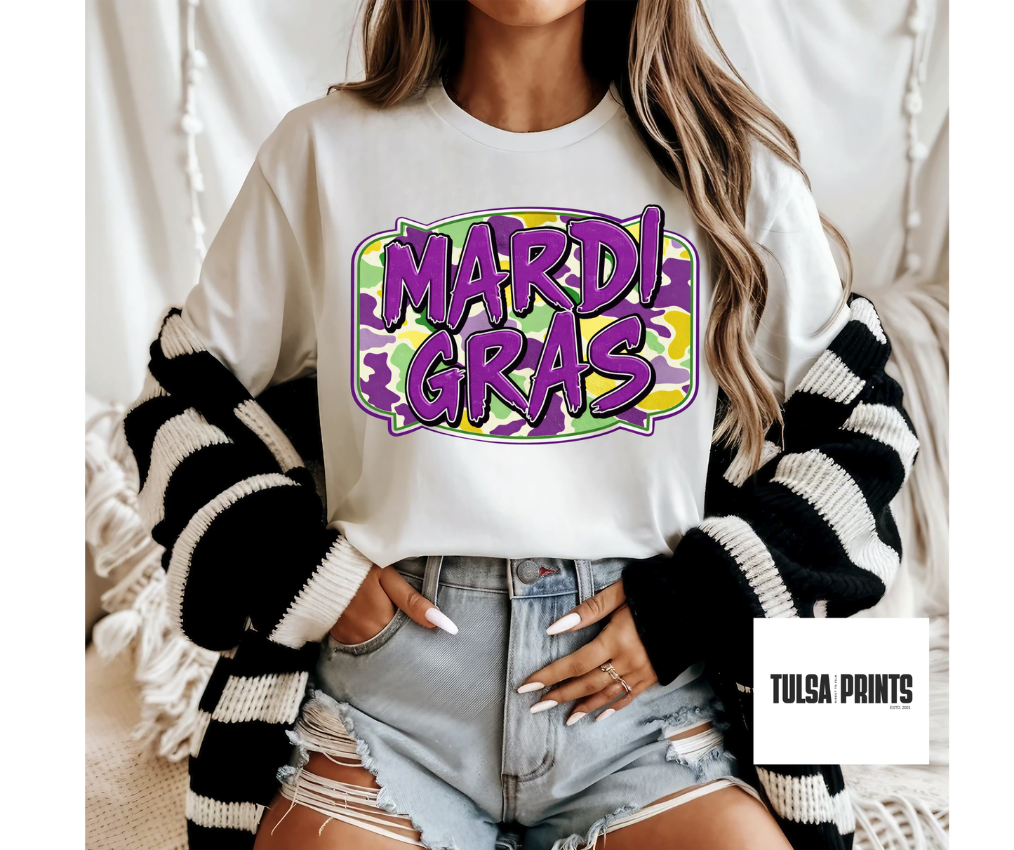 DTF CAMOUFLAGE MARDI GRAS TRANSFER