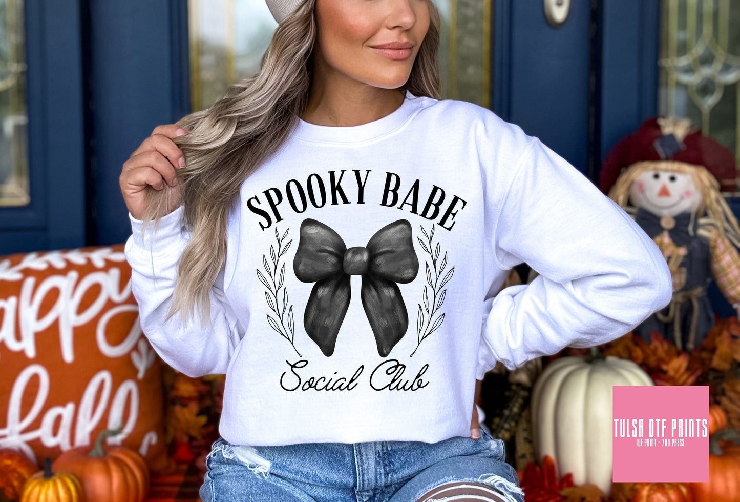 DTF BLACK BOW SPOOKY BABE SOCIAL CLUB TRANSFER