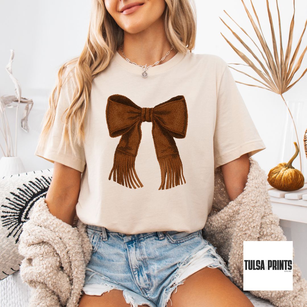 DTF BROWN COUNTRY BOW FAUX LATCH HOOK TRANSFER