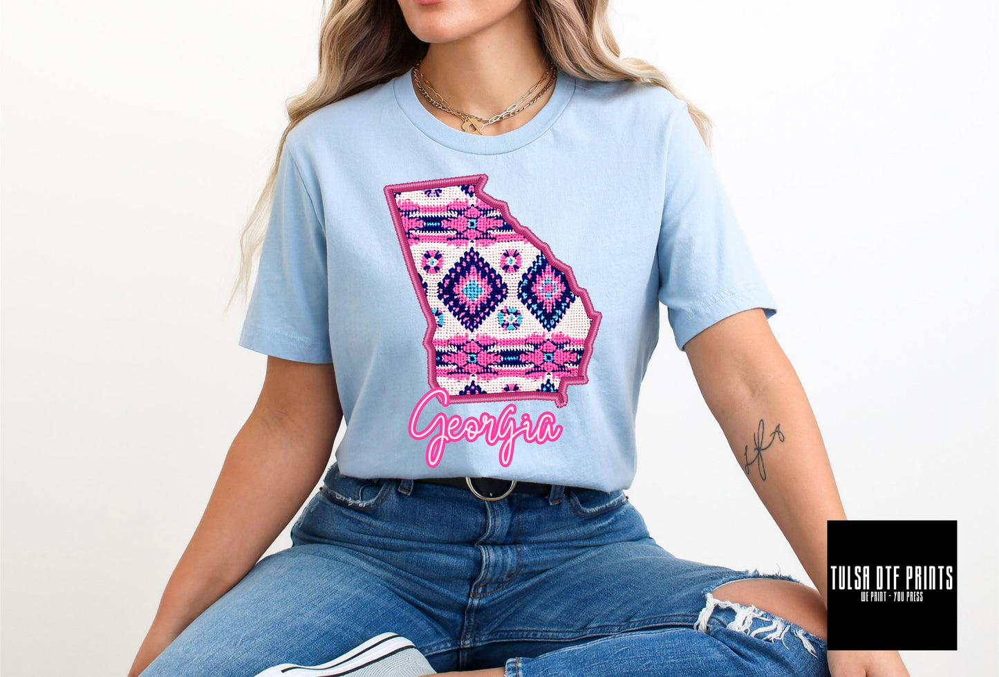 DTF GEORGIA AZTEC PRINT FAUX EMBROIDERY TRANSFER