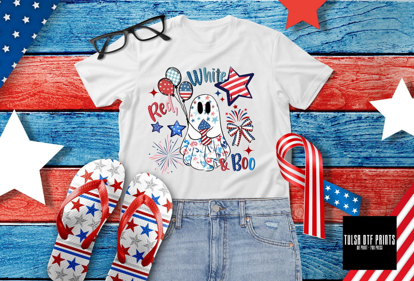 DTF RED, WHITE & BOO 4TH OF JULY TRANSFER