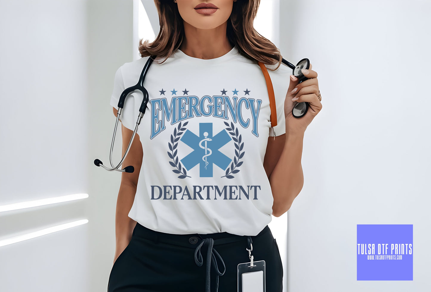 DTF EMERGENCY DEPARTMENT BLUE TRANSFER