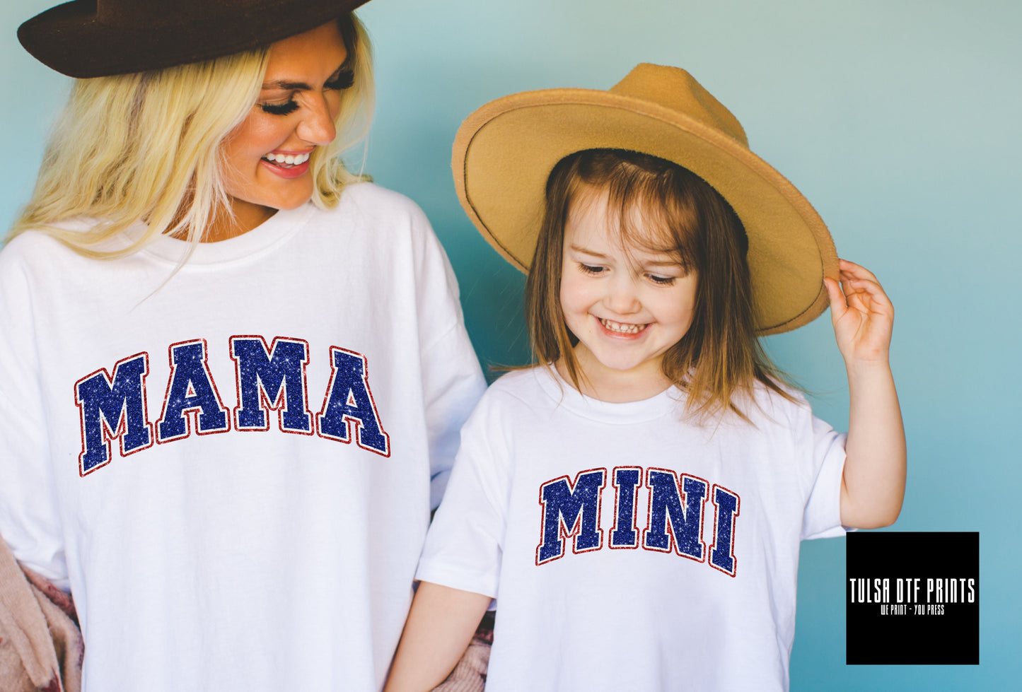 DTF MAMA RED/BLUE FAUX GLITTER TRANSFER