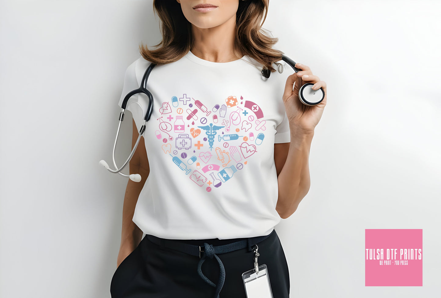 DTF NURSE ESSENTIALS HEART-SHAPED TRANSFER