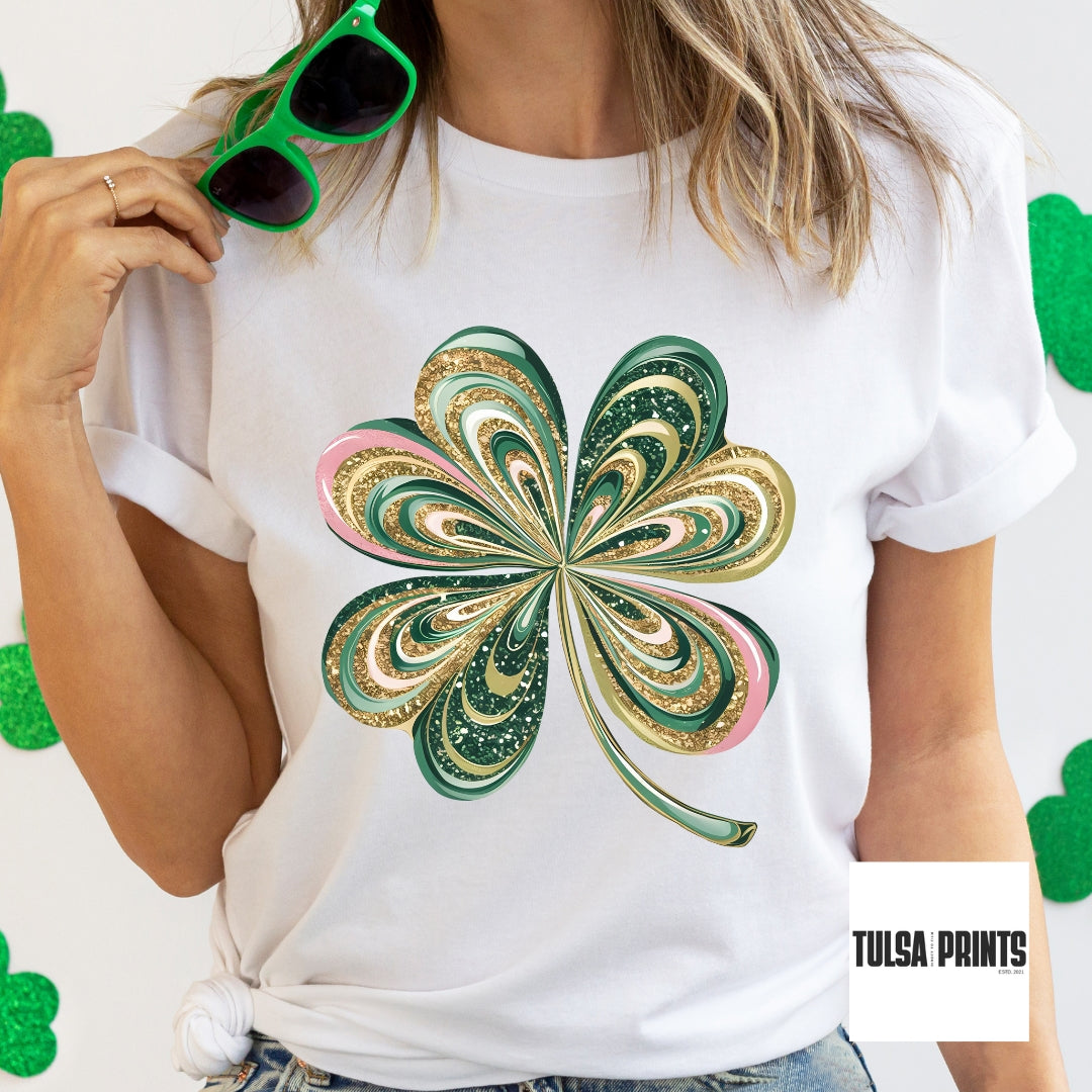 DTF LUCKY GLITTER SHAMROCK TRANSFER