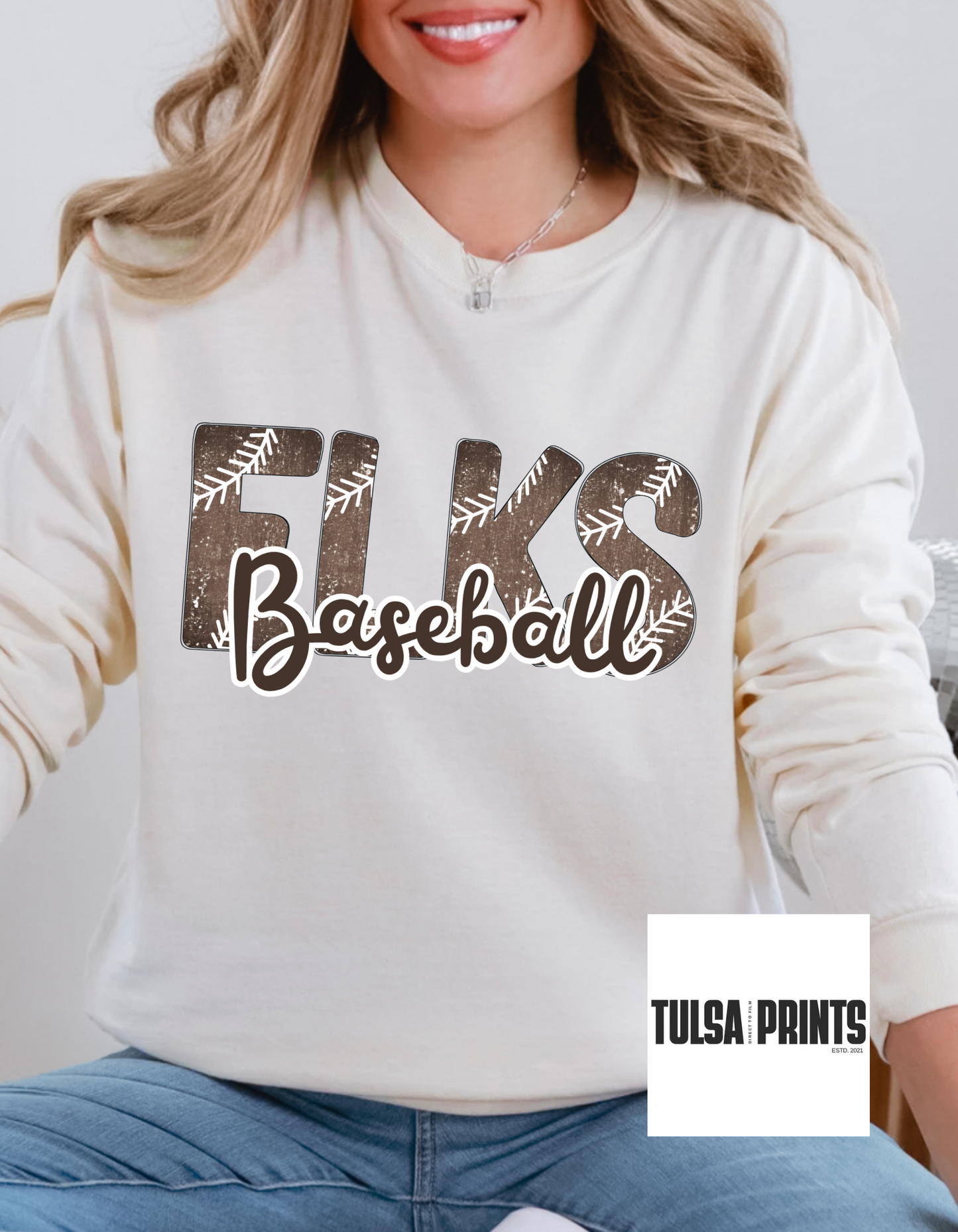 DTF ELKS BASEBALL BROWN TEXTURED TRANSFER