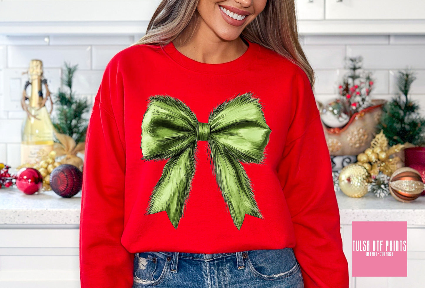 DTF GREEN FURRY BOW TRANSFER