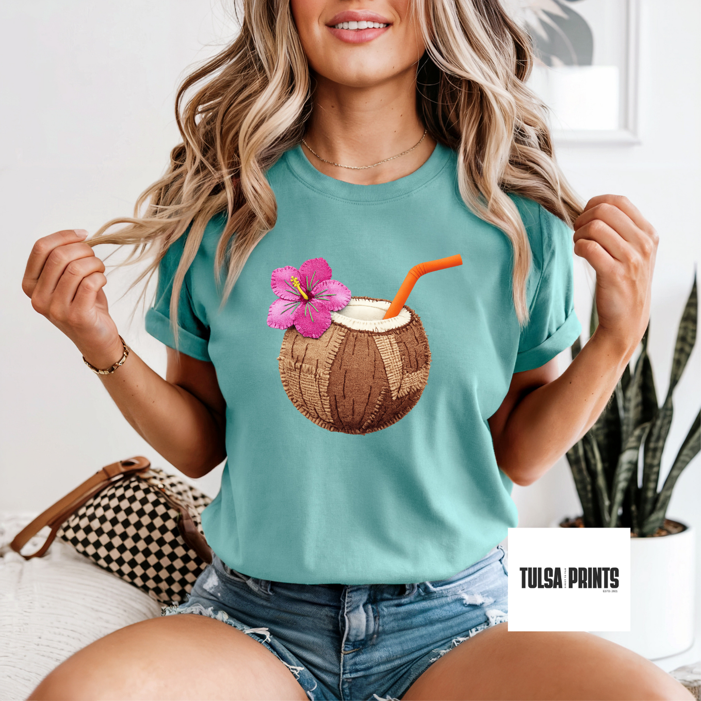 DTF PATCHWORK COCONUT W/ FLOWER TRANSFER
